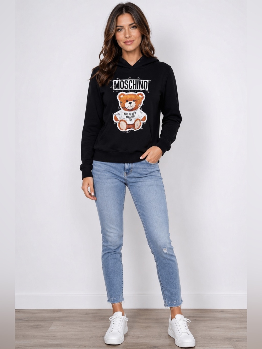 Moschino Teddy Bear Safety Pin Graphic Sweatshirt – Size Small